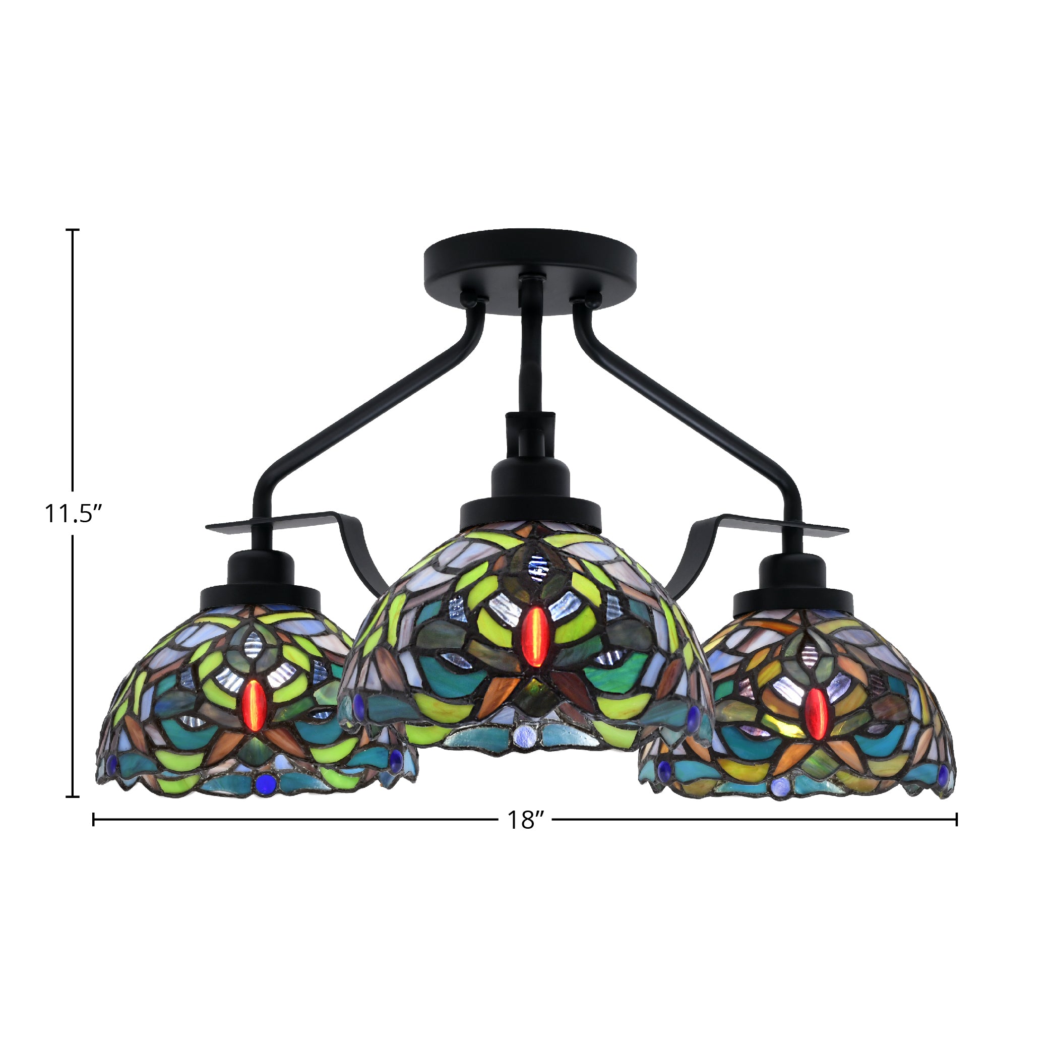 Odyssey Three Light Semi-Flush Mount in Matte Black with 7" Kaleidoscope Art Glass Shade