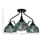 Odyssey Three Light Semi-Flush Mount in Matte Black with 7" Turquoise Cypress Art Glass Shade