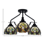 Odyssey Three Light Semi-Flush Mount in Matte Black with 7" Ivory Cypress Art Glass Shade