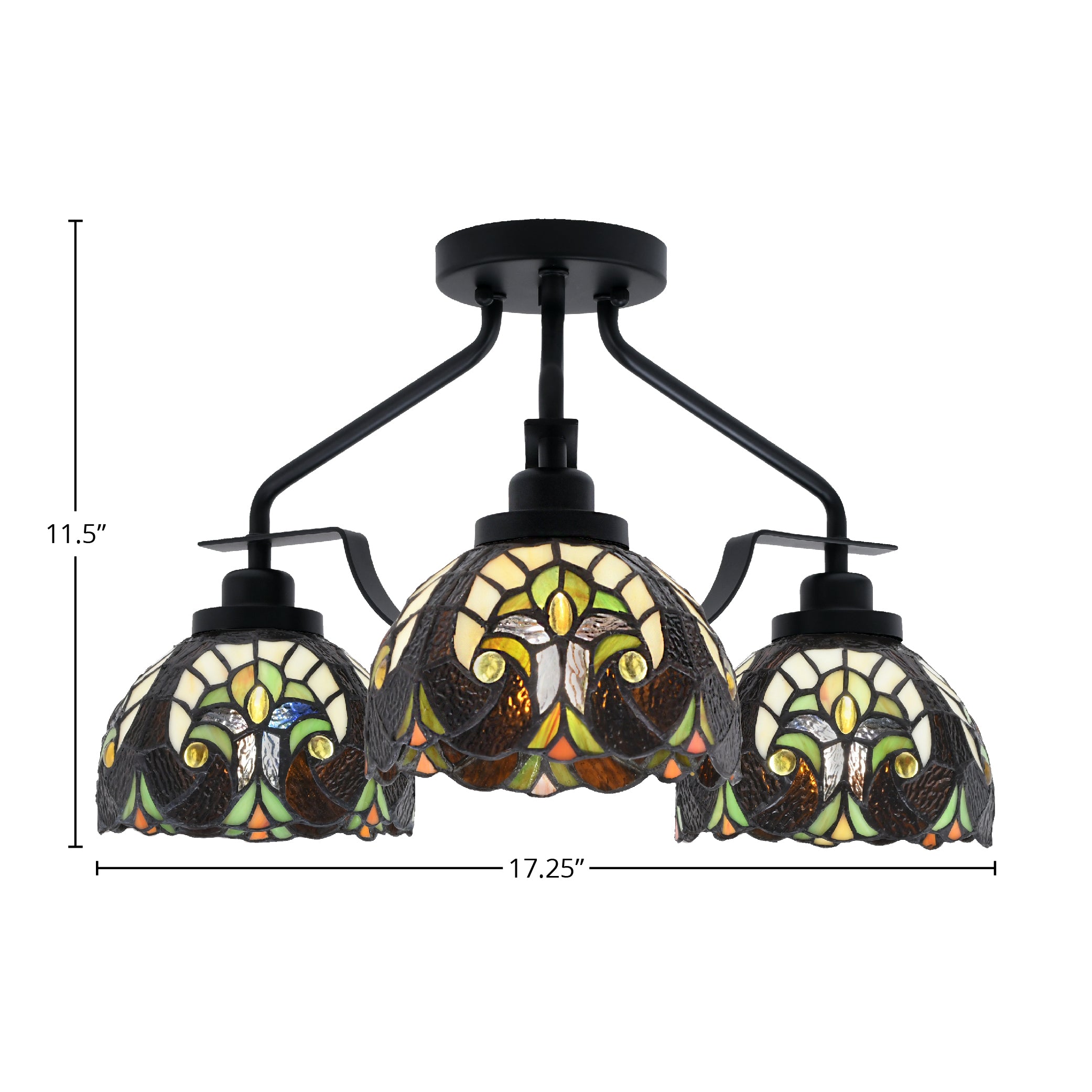 Odyssey Three Light Semi-Flush Mount in Matte Black with 7" Ivory Cypress Art Glass Shade