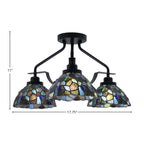 Odyssey Three Light Semi-Flush Mount in Matte Black with 7" Blue Mosaic Art Glass Shade