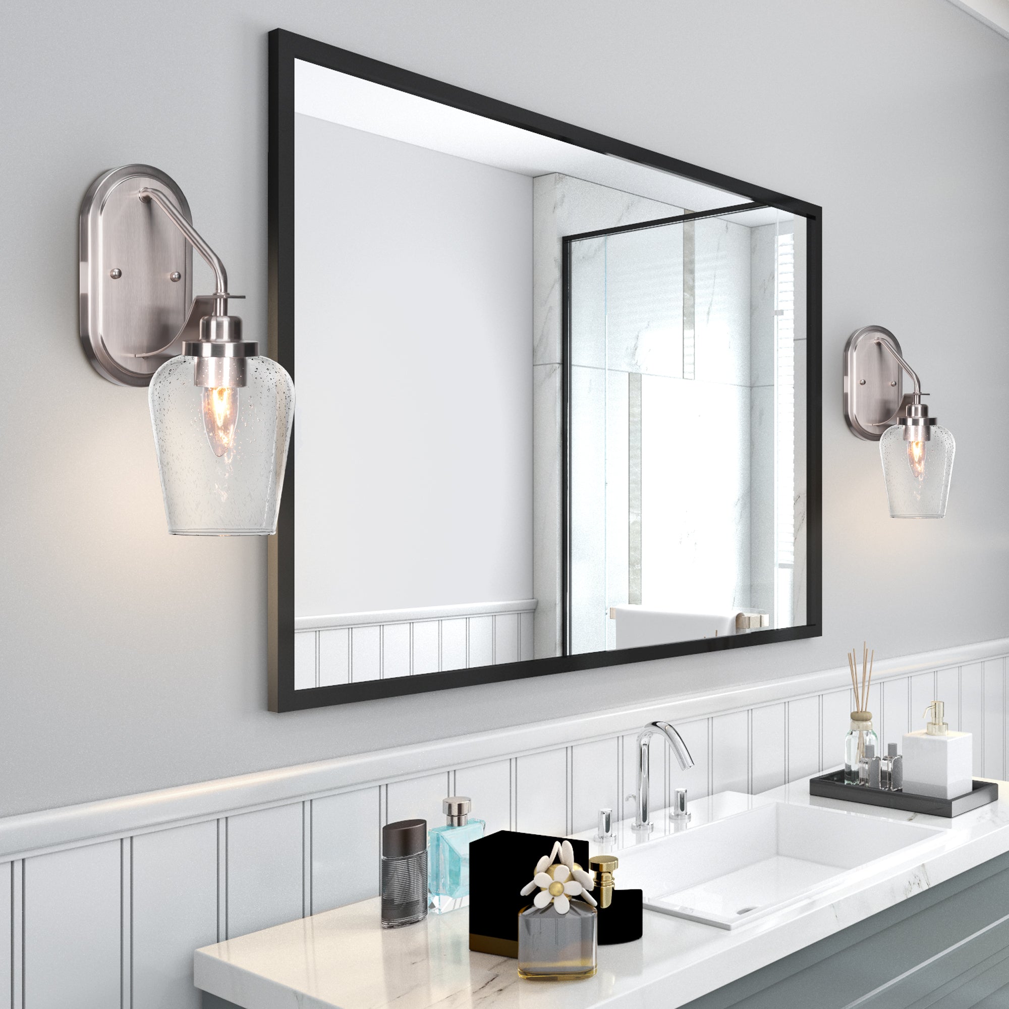 Odyssey One Light Wall Sconce in Brushed Nickel with 5" Clear Bubble Shade
