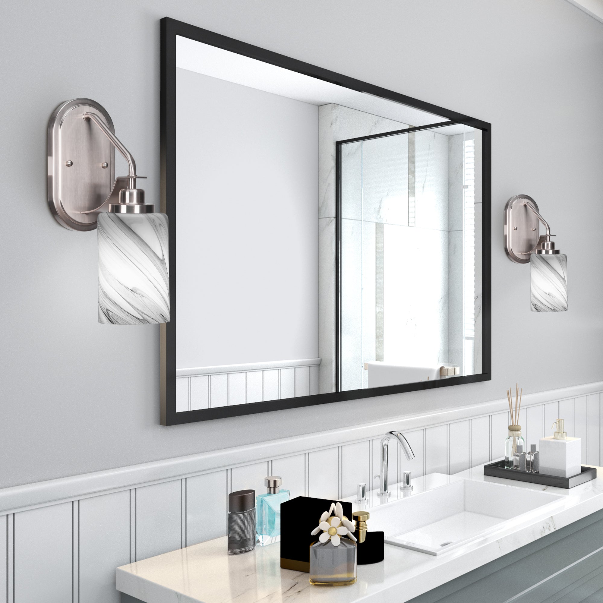 Odyssey One Light Wall Sconce in Brushed Nickel with 4" Onyx Swirl Shade
