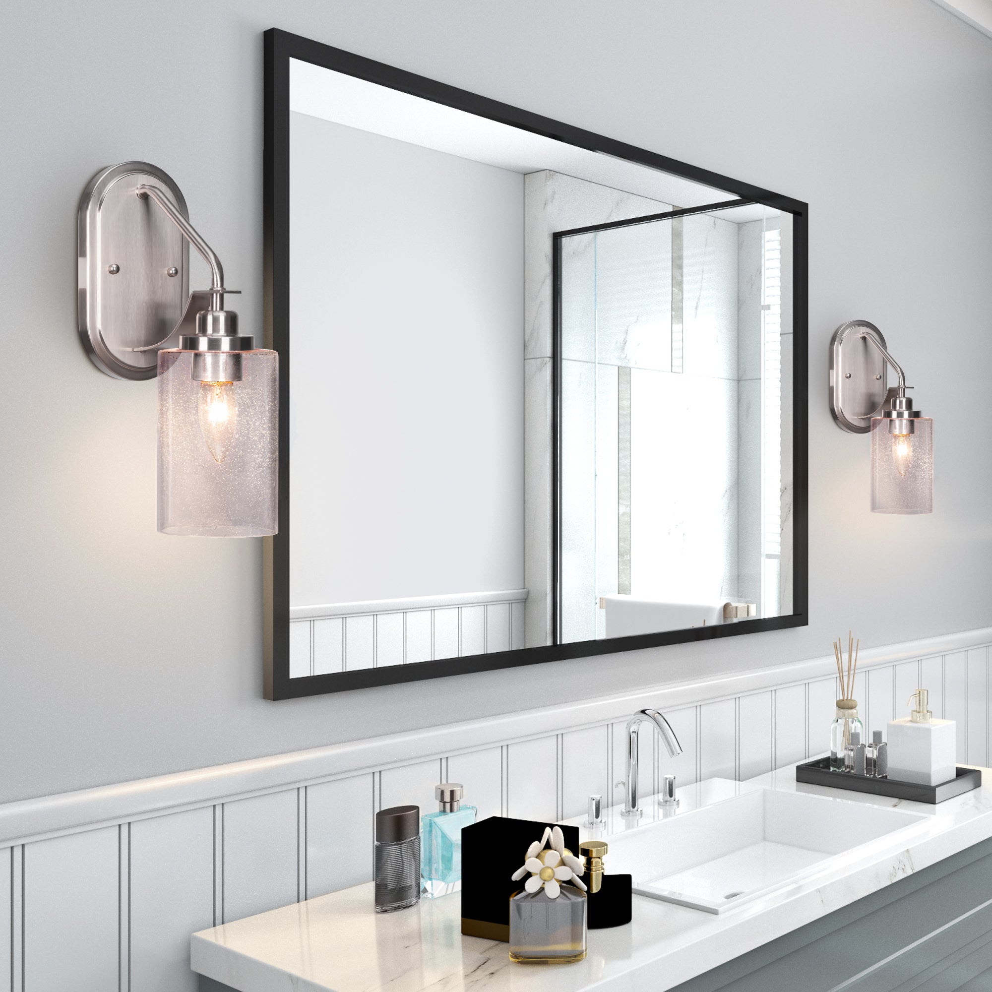 Odyssey One Light Wall Sconce in Brushed Nickel with 4" Clear Bubble Shade