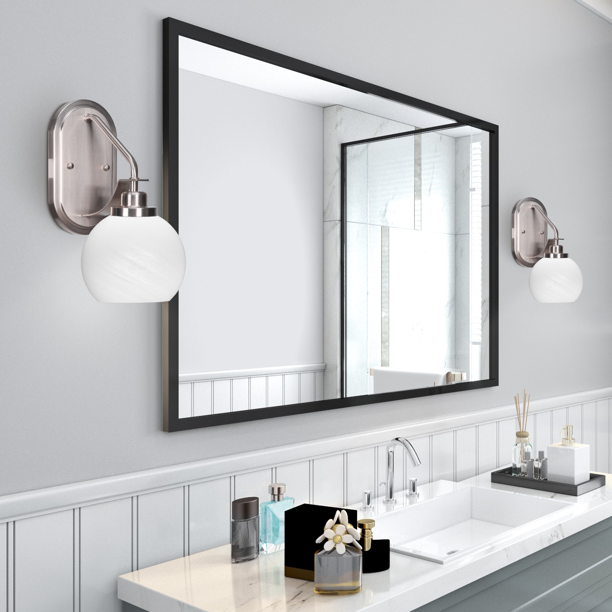Odyssey One Light Wall Sconce in Brushed Nickel with 5.75" White Marble Shade