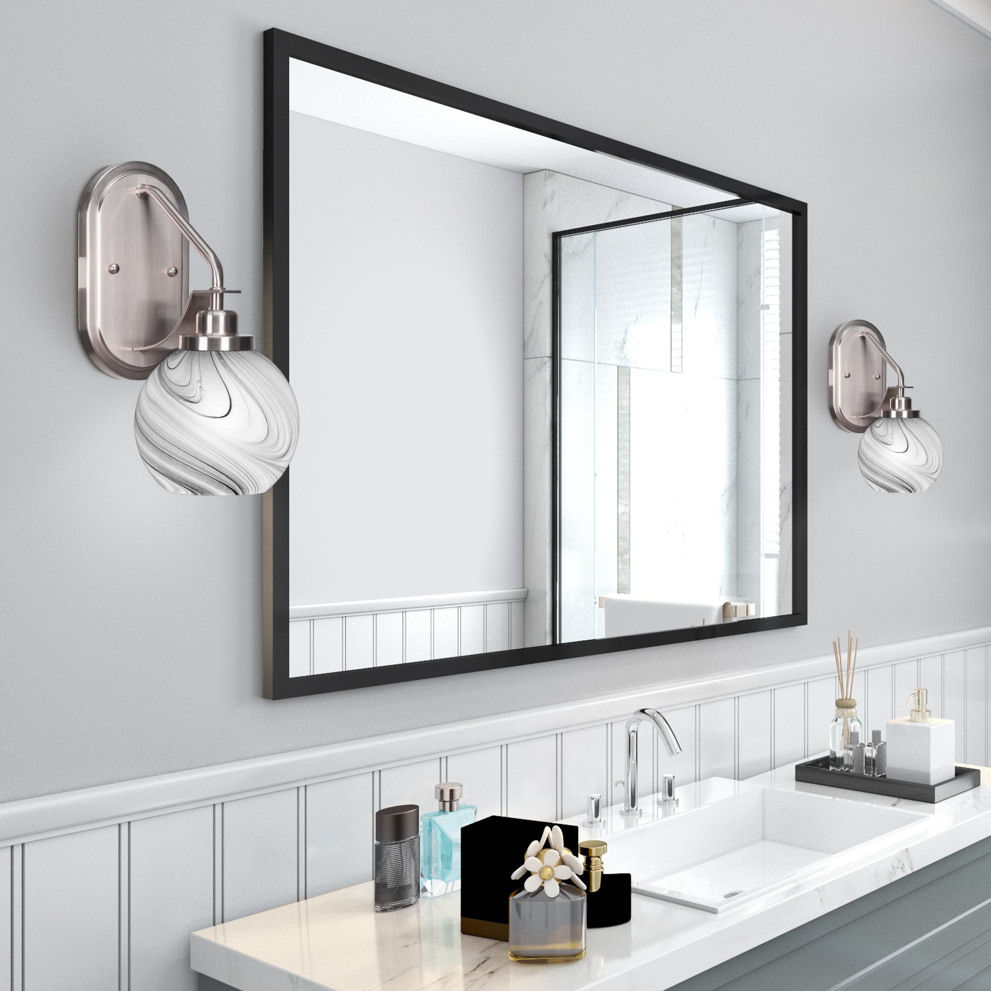 Odyssey One Light Wall Sconce in Brushed Nickel with 5.75" Onyx Swirl Shade