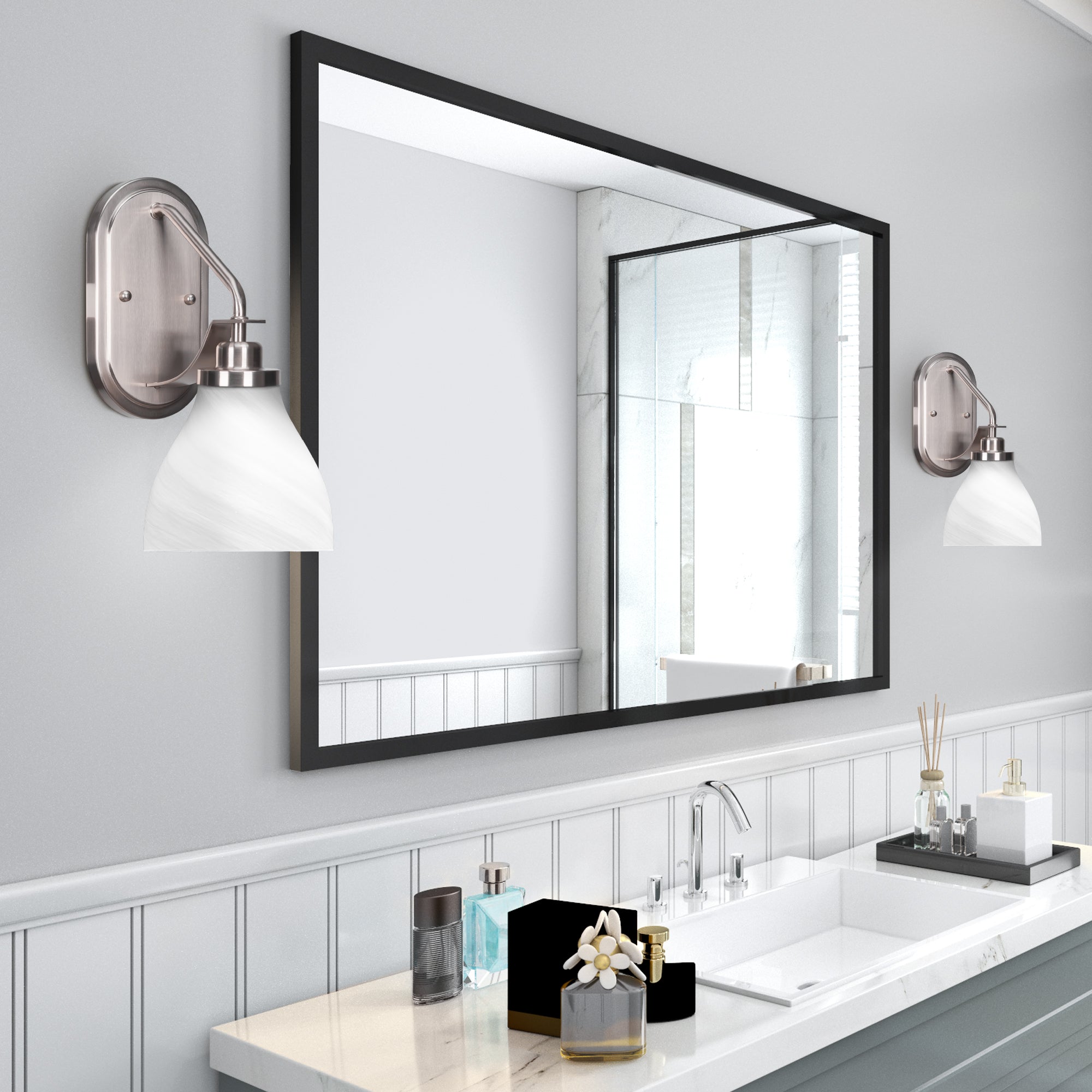 Odyssey One Light Wall Sconce in Brushed Nickel with 6.25" White Marble Shade