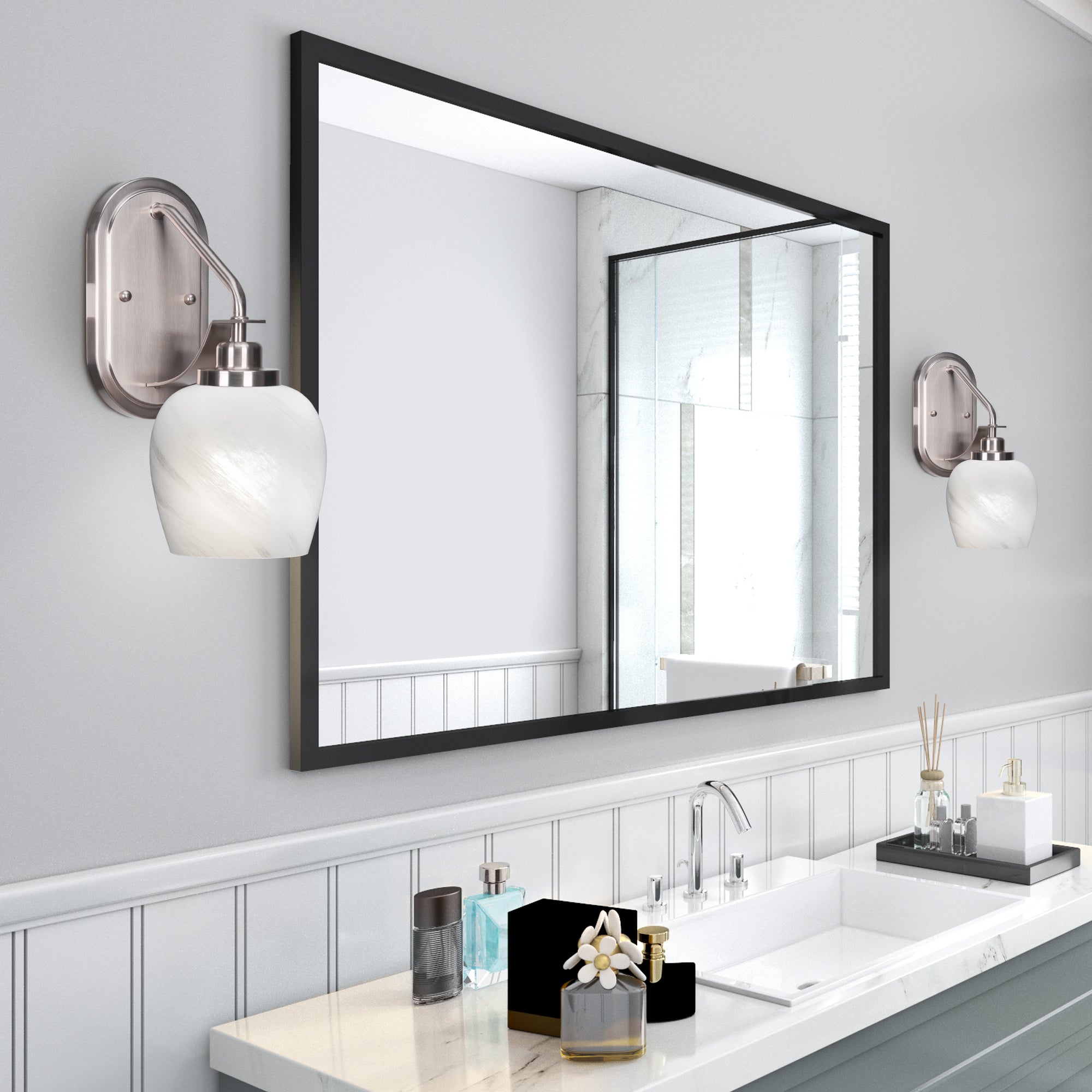Odyssey One Light Wall Sconce in Brushed Nickel with 6" White Marble Shade