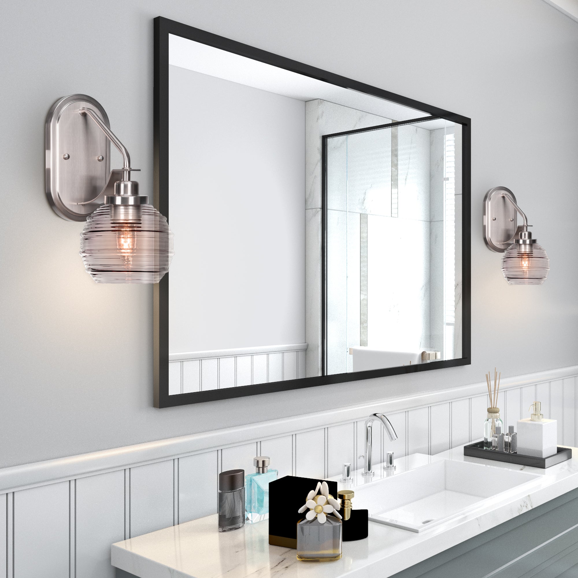 Odyssey One Light Wall Sconce in Brushed Nickel with 6" Smoke Ribbed Shade