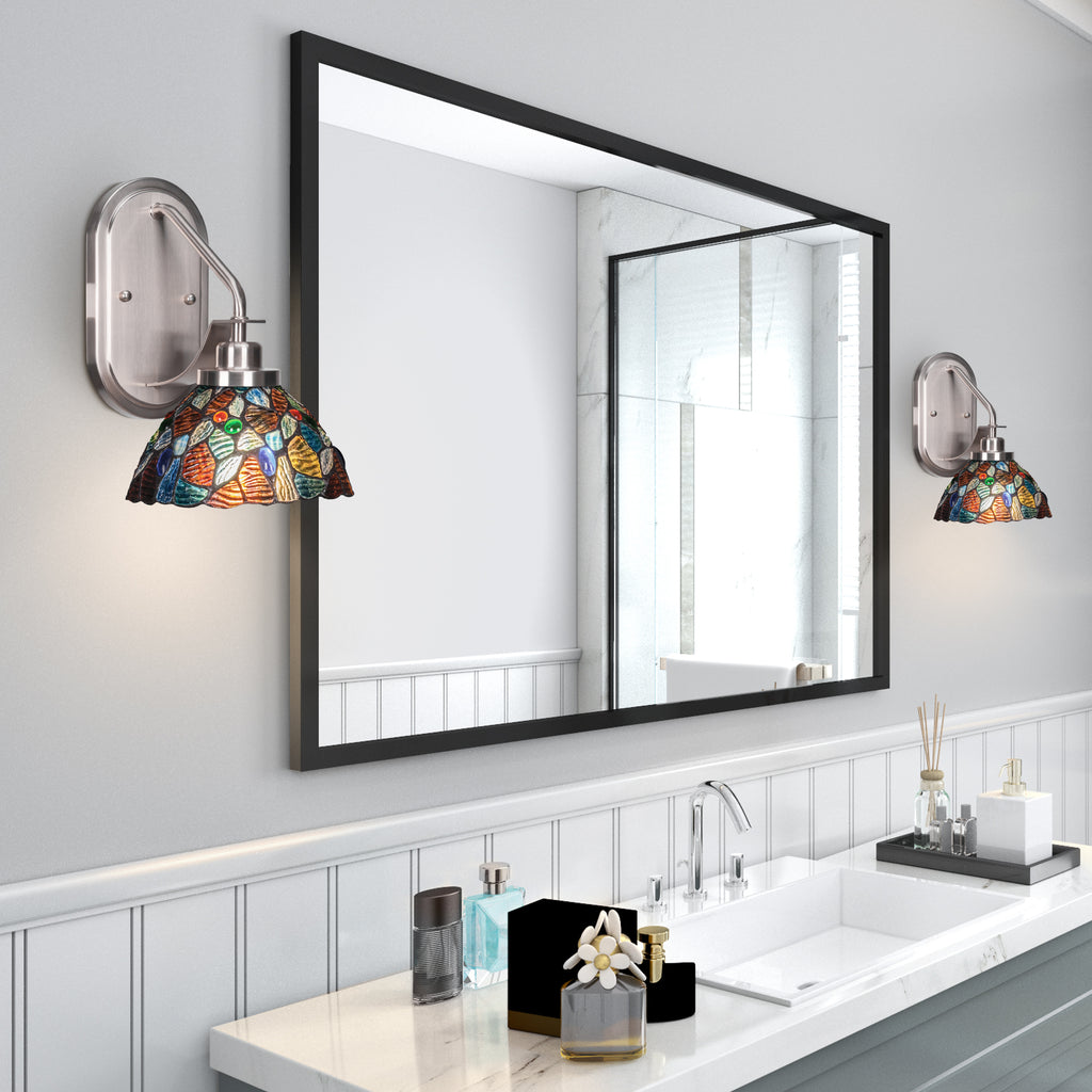 Odyssey One Light Wall Sconce in Brushed Nickel with 7" Blue Mosaic Art Glass Shade