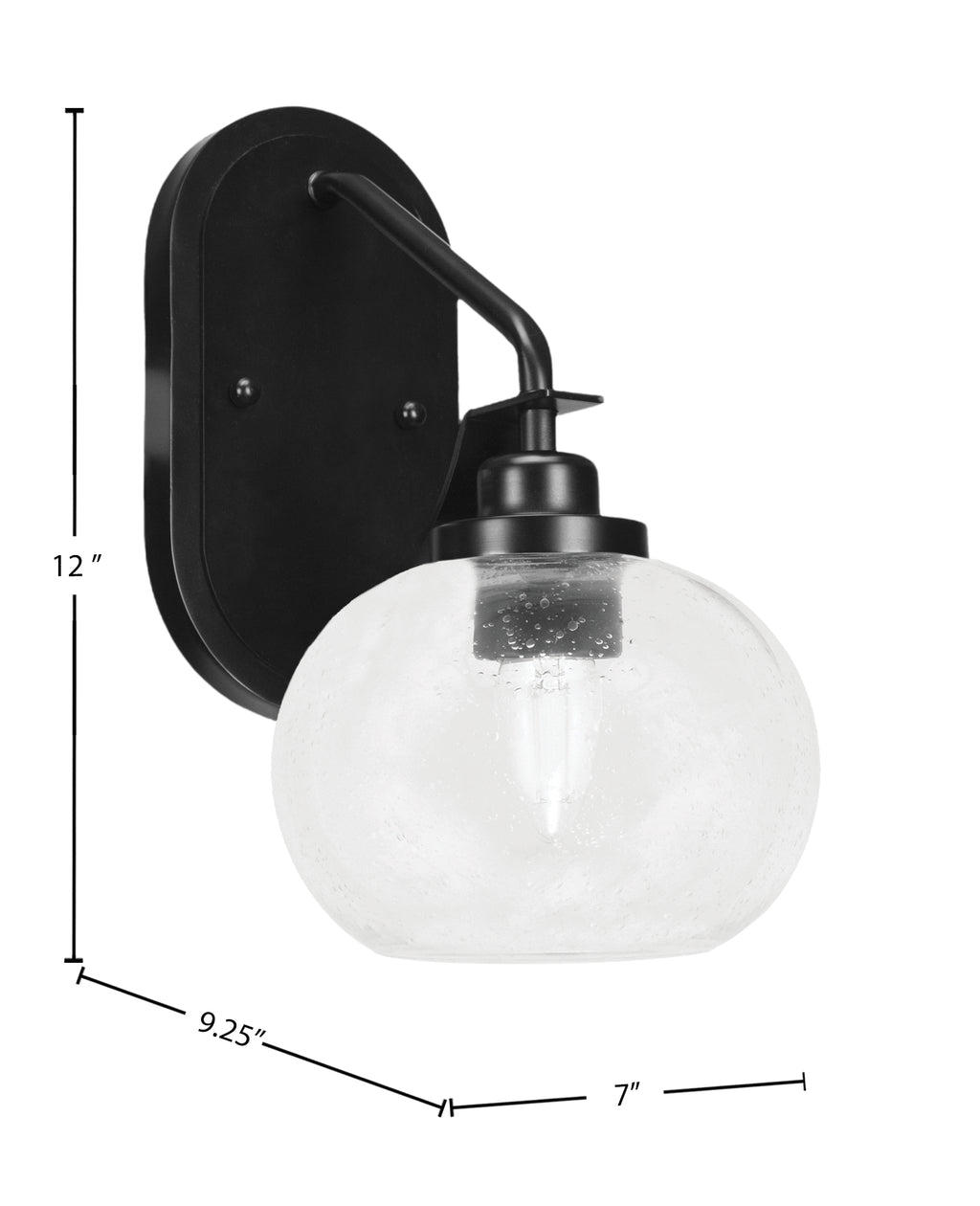 Odyssey One Light Wall Sconce in Matte Black with 7" Clear Bubble Shade