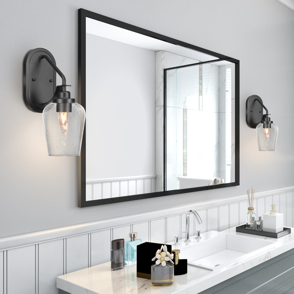 Odyssey One Light Wall Sconce in Matte Black with 5" Clear Bubble Shade