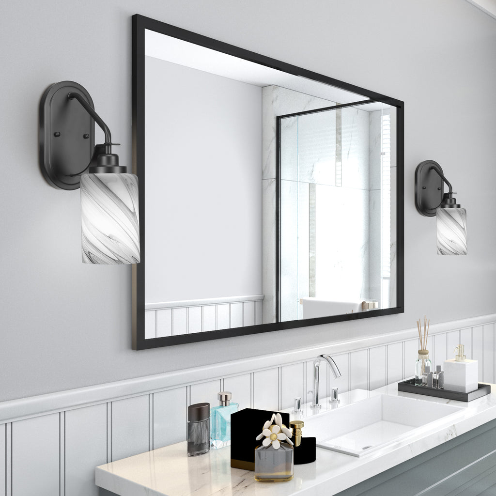 Odyssey One Light Wall Sconce in Matte Black with 4" Onyx Swirl Shade