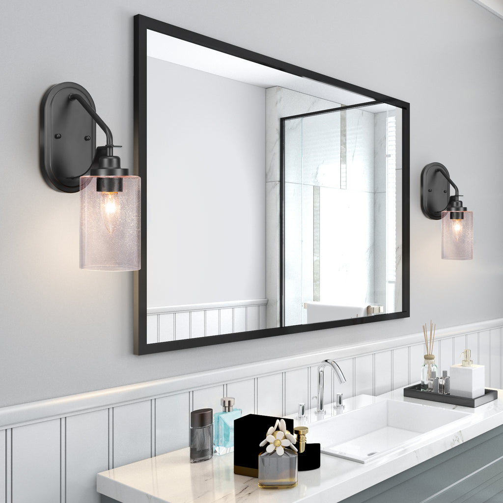 Odyssey One Light Wall Sconce in Matte Black with 4" Clear Bubble Shade