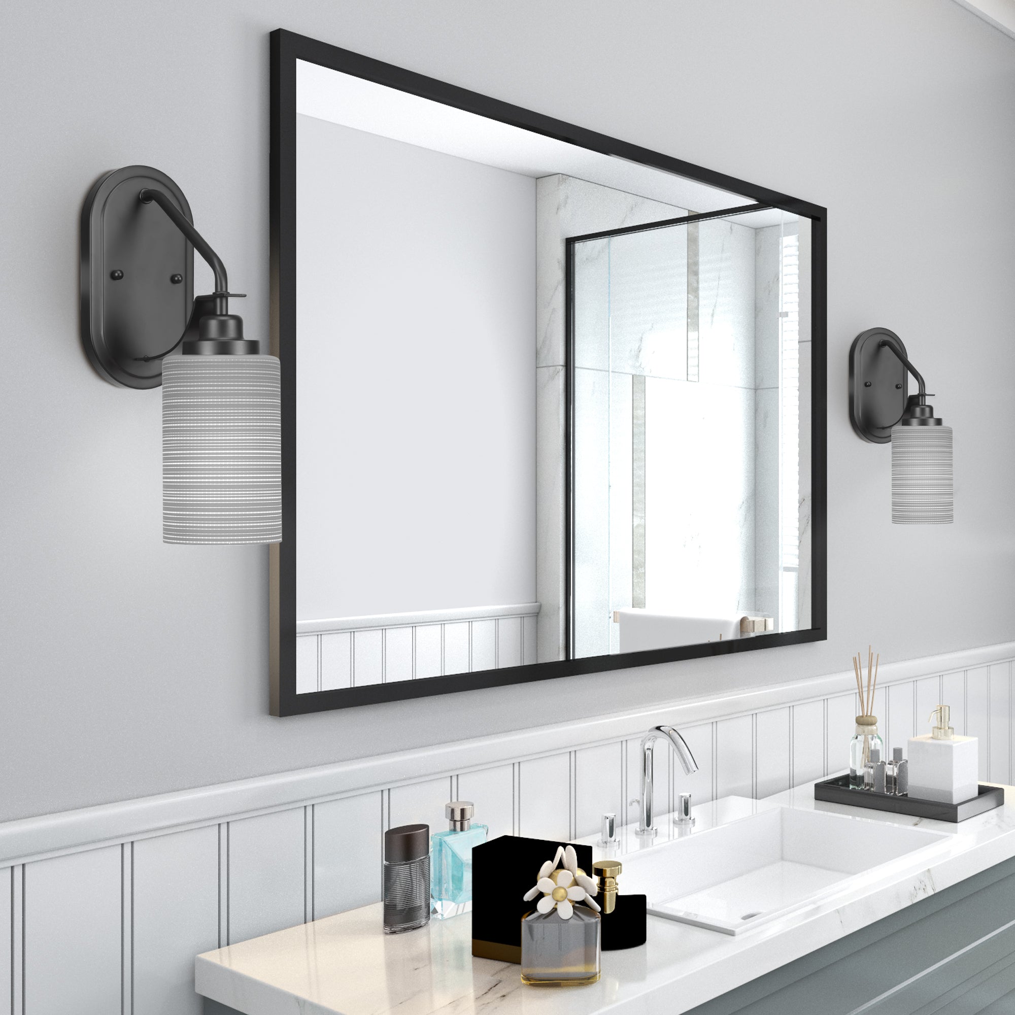 Odyssey One Light Wall Sconce in Matte Black with 4" Gray Matrix Shade