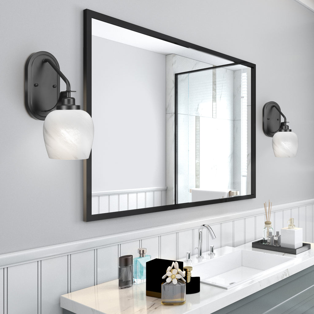 Odyssey One Light Wall Sconce in Matte Black with 6" White Marble Shade