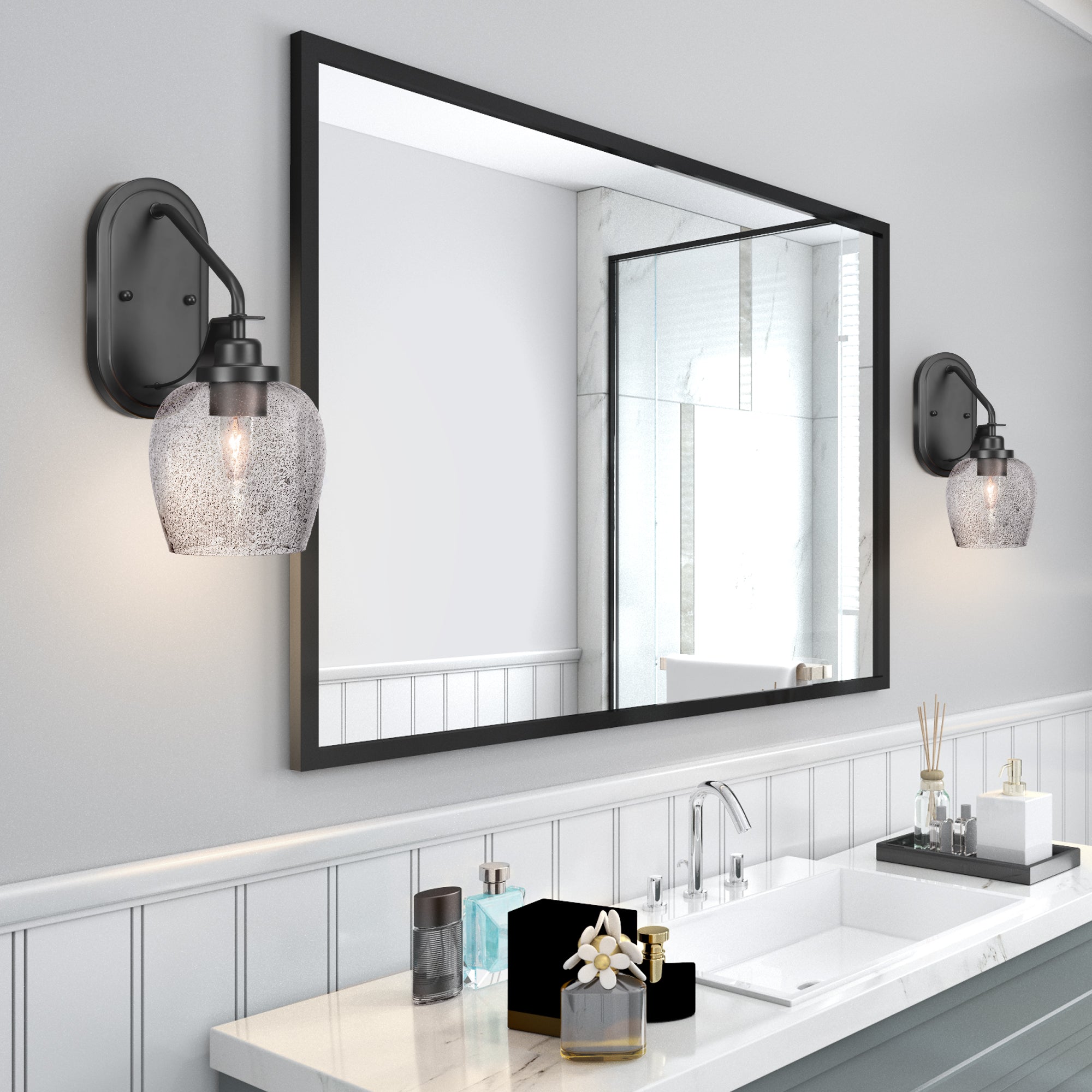 Odyssey One Light Wall Sconce in Matte Black with 6" Smoke Bubble Shade