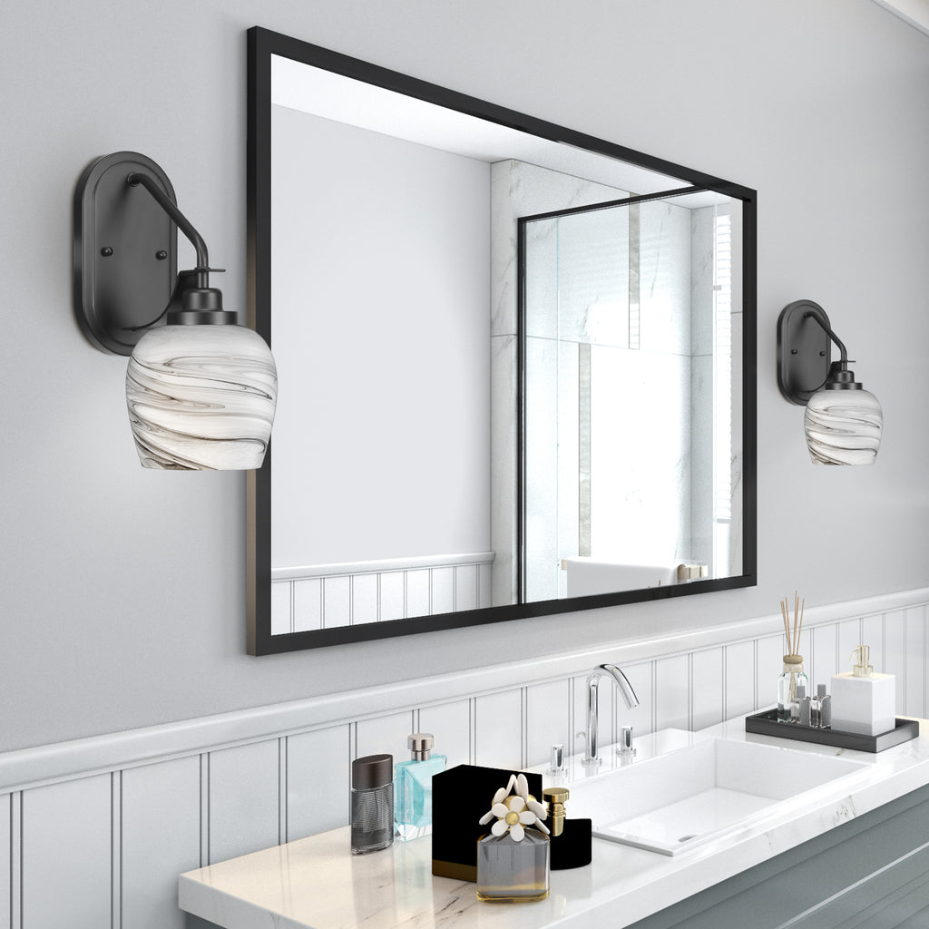 Odyssey One Light Wall Sconce in Matte Black with 6" Onyx Swirl Shade