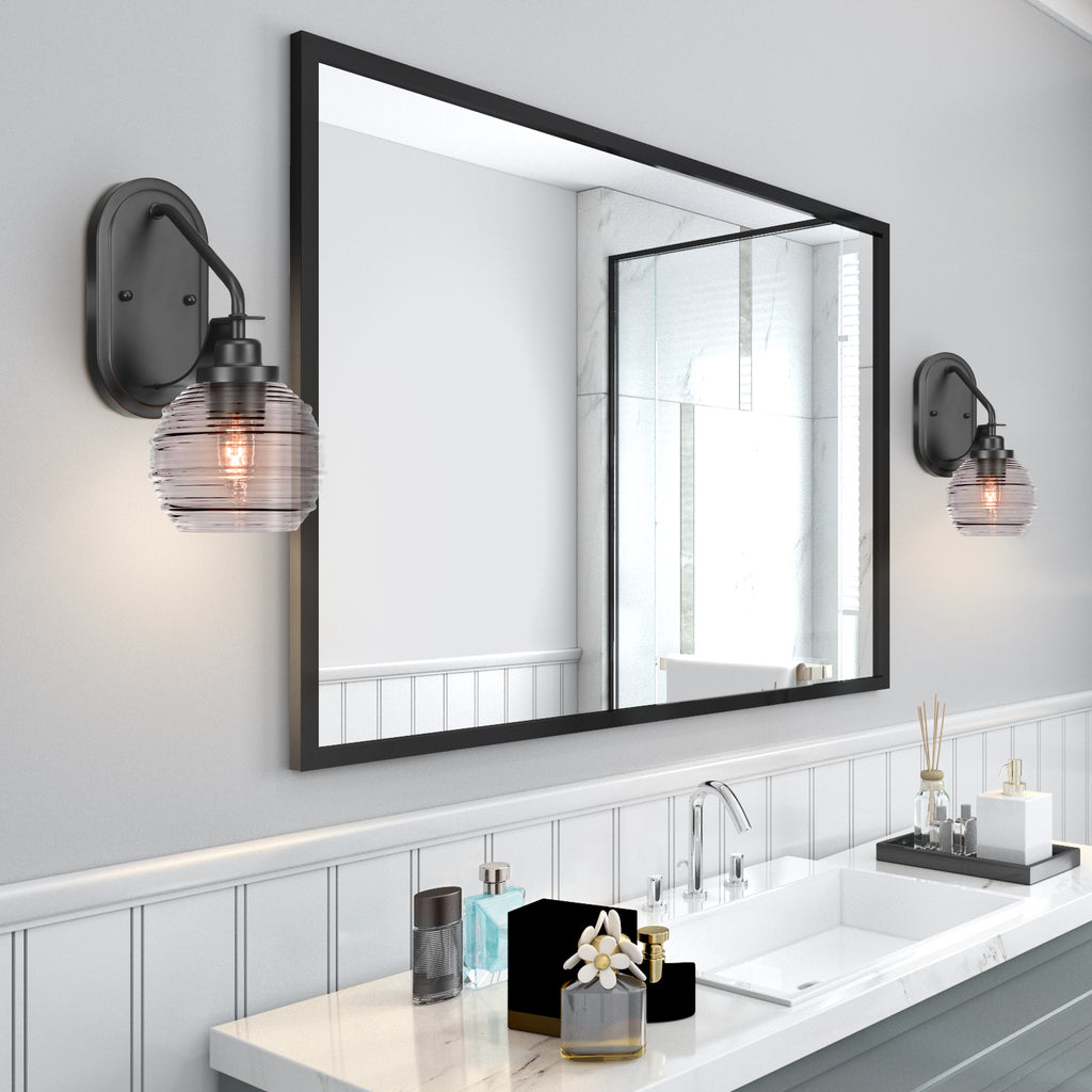 Odyssey One Light Wall Sconce in Matte Black with 6" Smoke Ribbed Shade