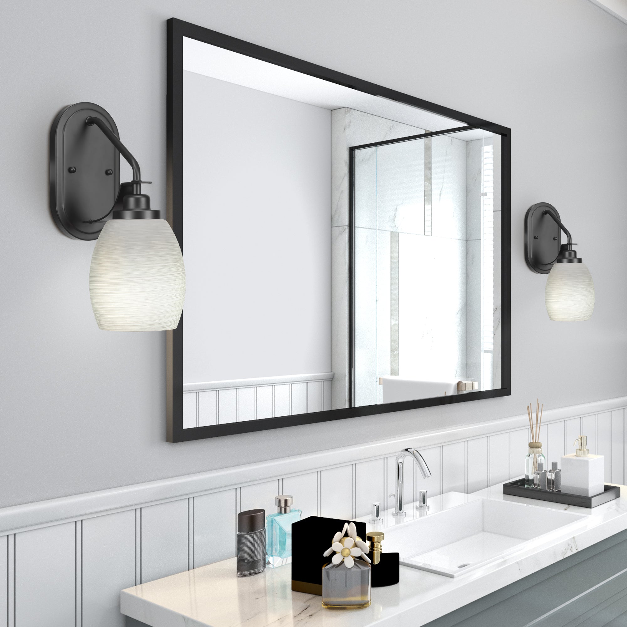 Odyssey One Light Wall Sconce in Matte Black with 5" White Linen Shade