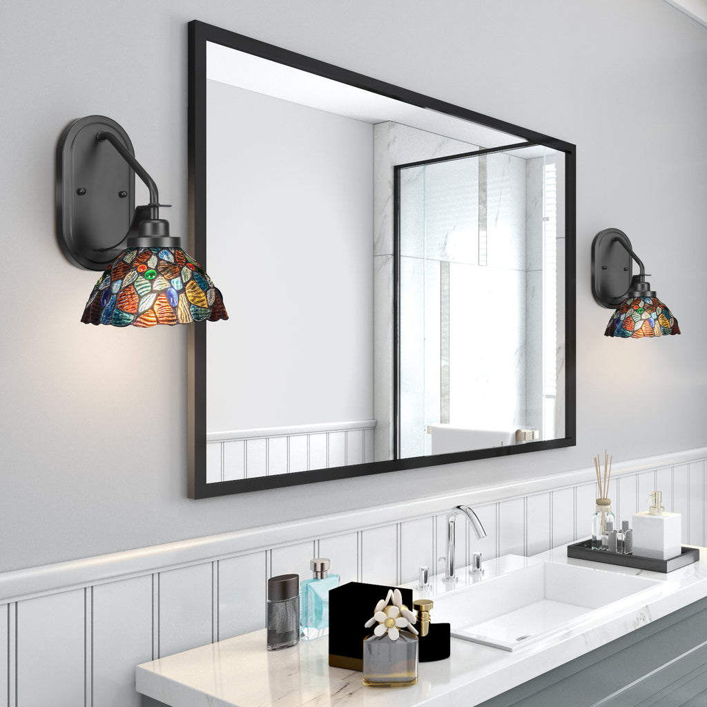 Odyssey One Light Wall Sconce in Matte Black with 7" Blue Mosaic Art Glass Shade