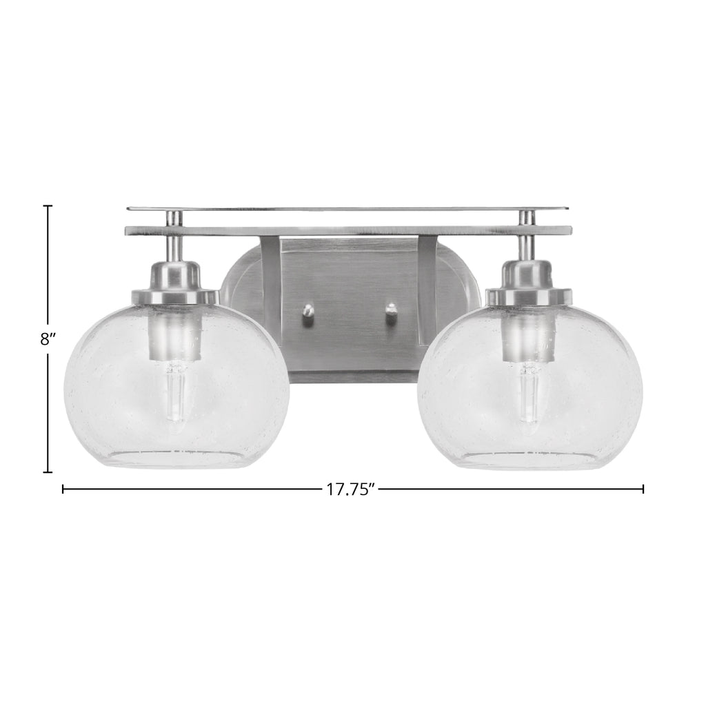 Odyssey Two Light Bath Bar in Brushed Nickel with 7" Clear Bubble Shade