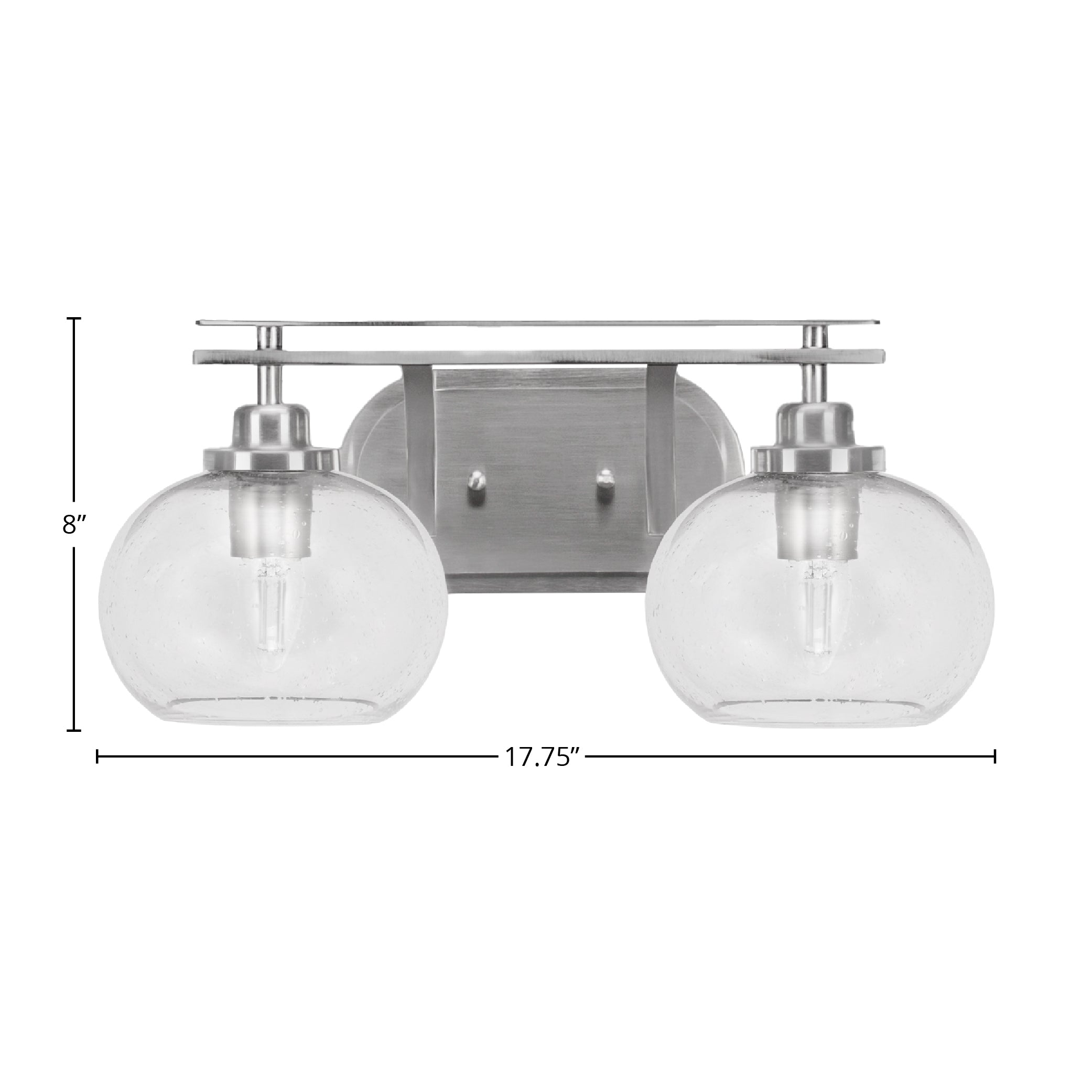 Odyssey Two Light Bath Bar in Brushed Nickel with 7" Clear Bubble Shade