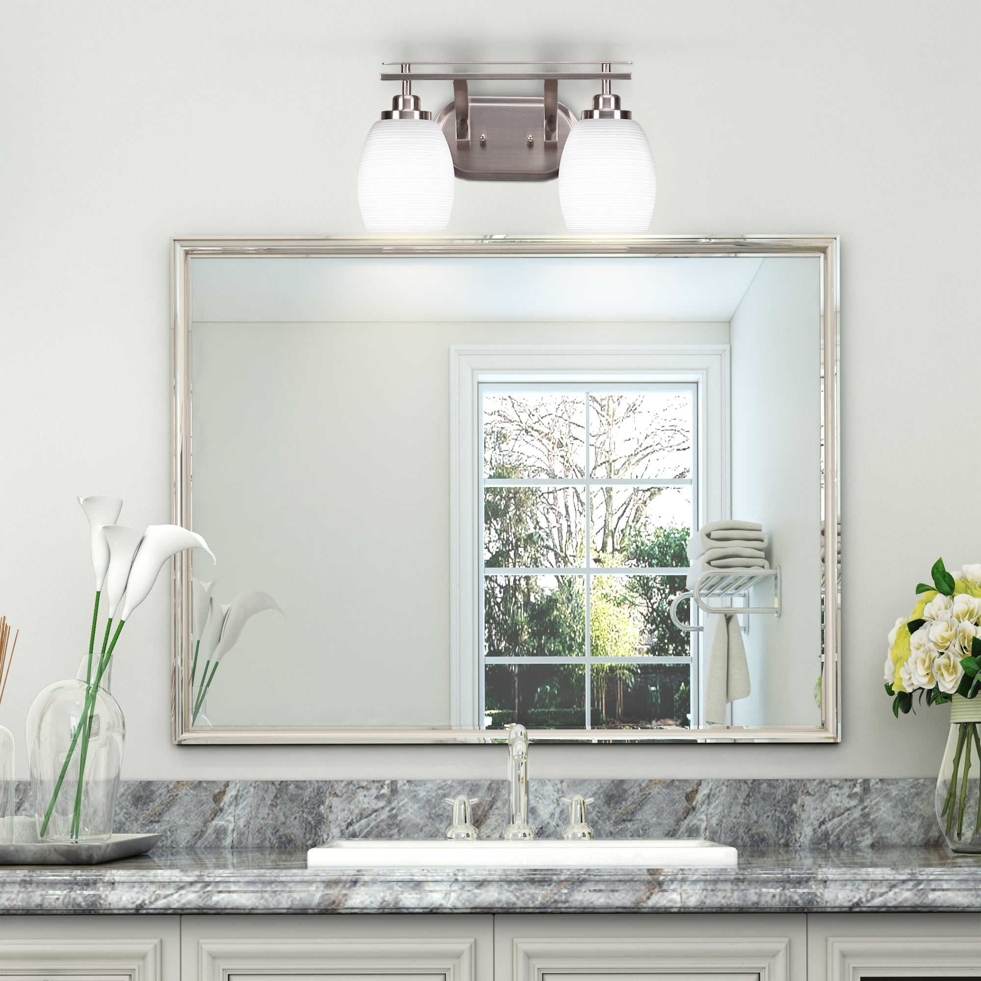Odyssey Two Light Bath Bar in Brushed Nickel with 5" White Matrix Shade