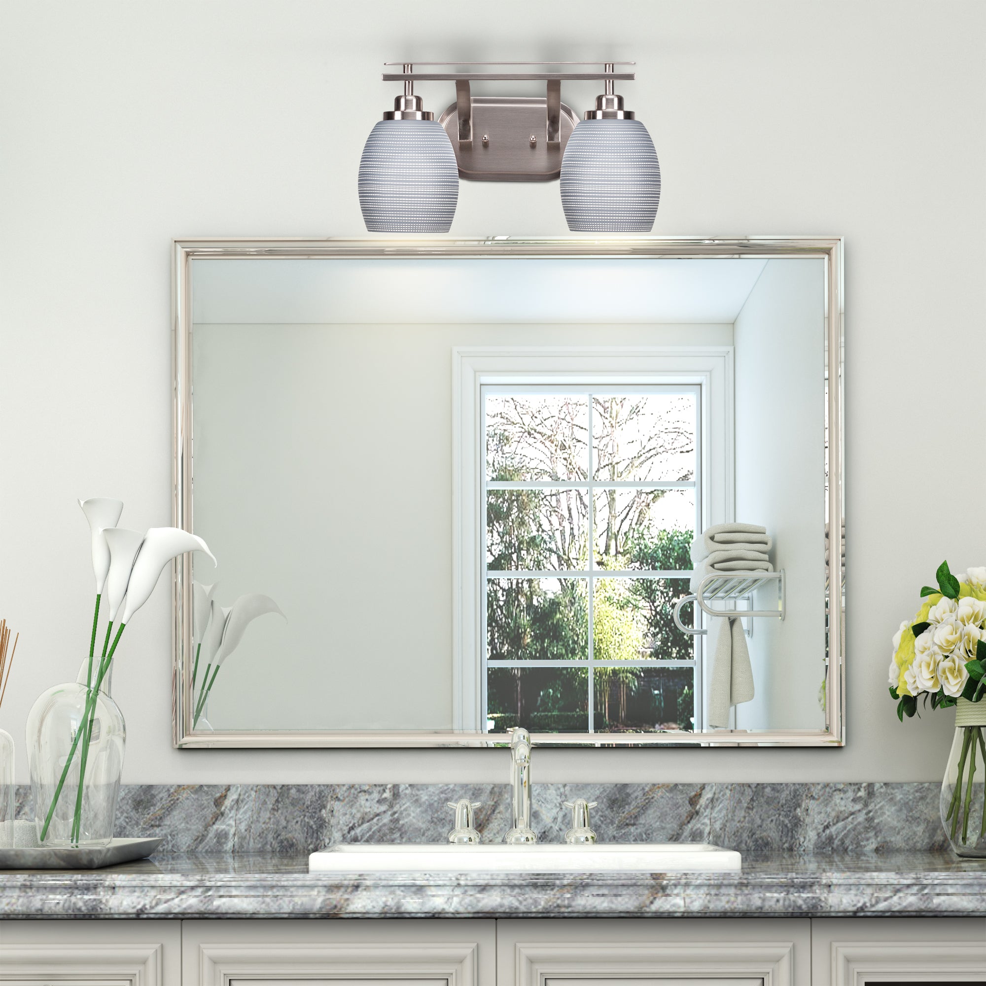 Odyssey Two Light Bath Bar in Brushed Nickel with 5" Gray Matrix Shade