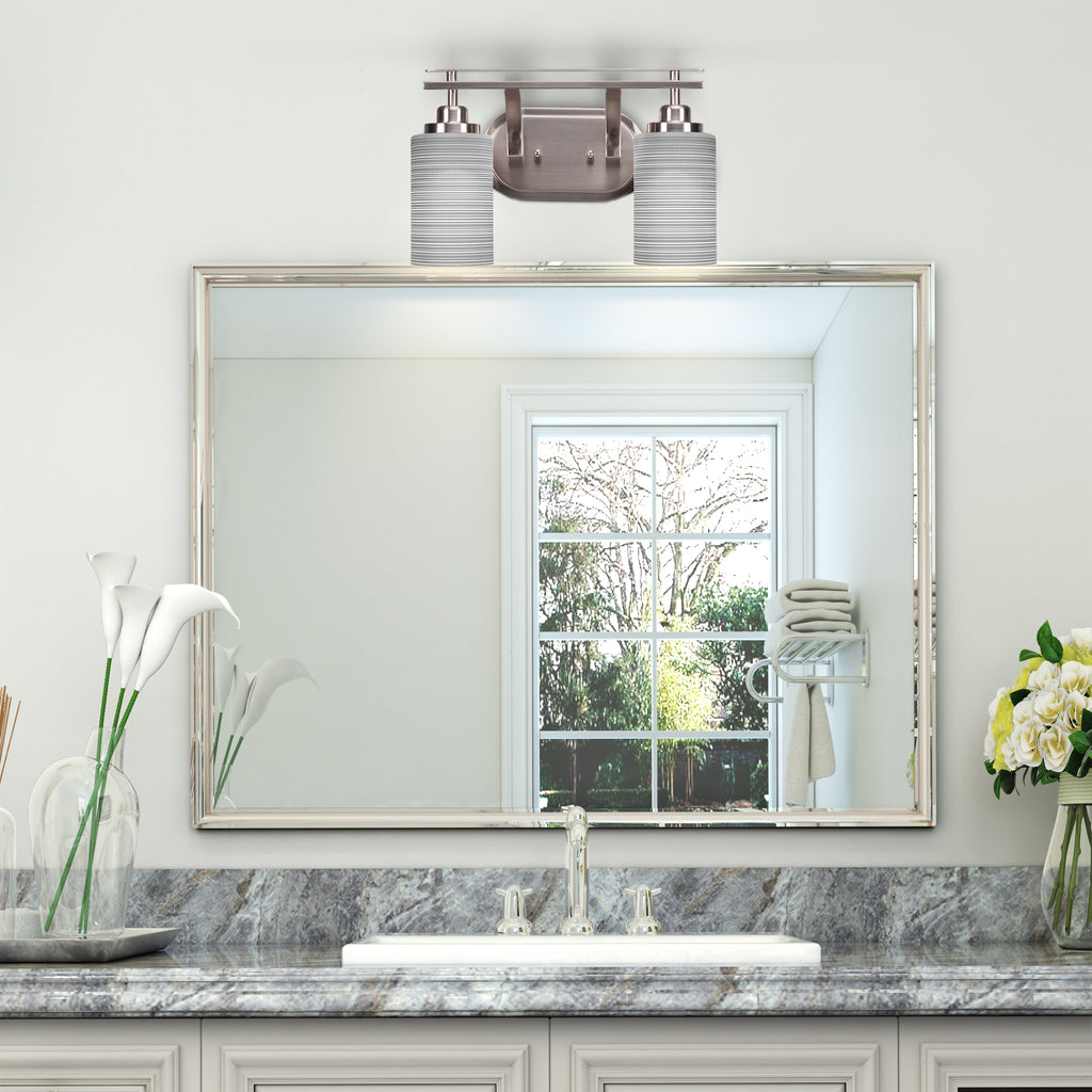 Odyssey Two Light Bath Bar in Brushed Nickel with 4" Gray Matrix Shade