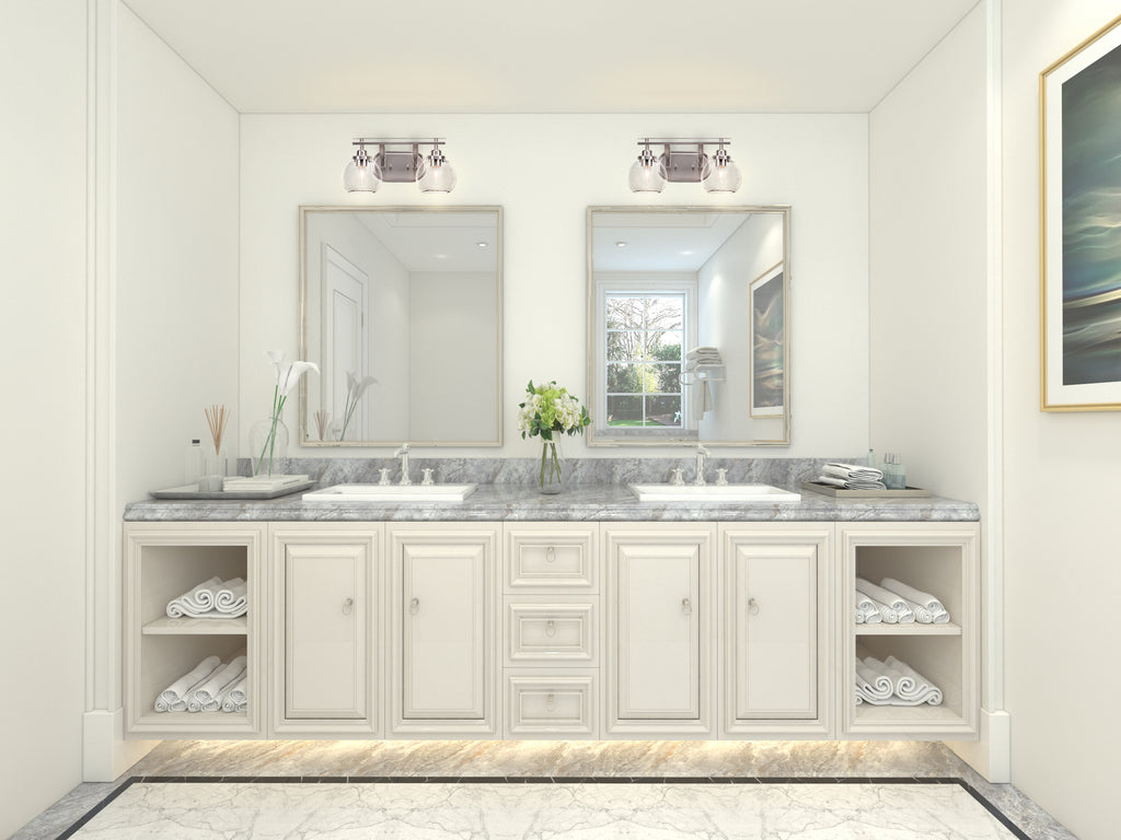 Odyssey Two Light Bath Bar in Brushed Nickel with 5.75" Clear Bubble Shade