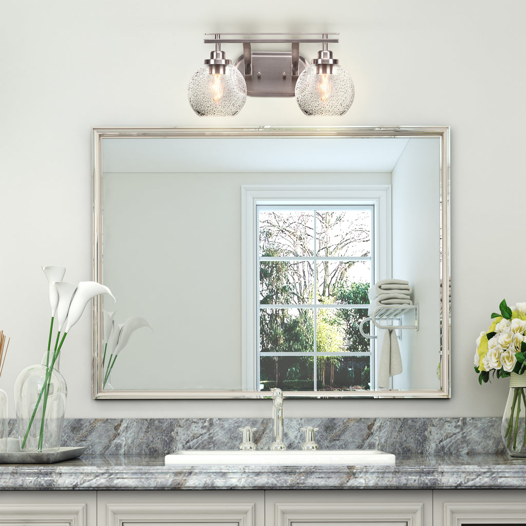 Odyssey Two Light Bath Bar in Brushed Nickel with 5.75" Smoke Bubble Shade