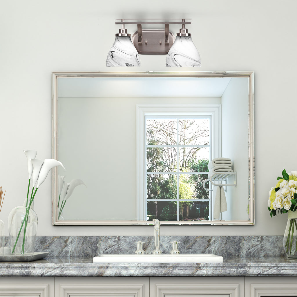 Odyssey Two Light Bath Bar in Brushed Nickel with 6.25" Onyx Swirl Shade