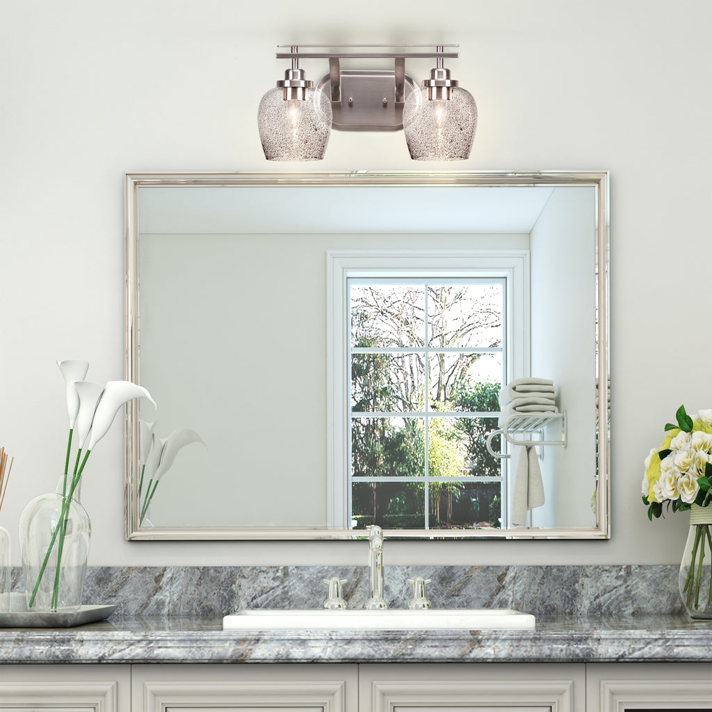 Odyssey Two Light Bath Bar in Brushed Nickel with 6" Smoke Bubble Shade