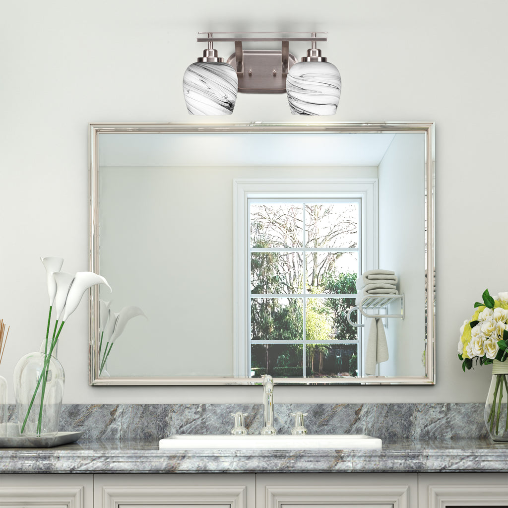 Odyssey Two Light Bath Bar in Brushed Nickel with 6" Onyx Swirl Shade