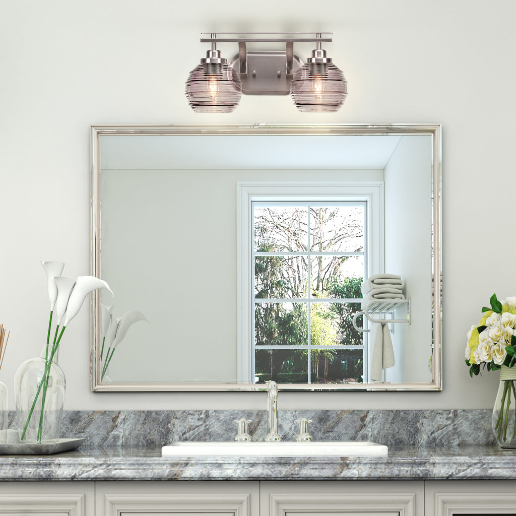 Odyssey Two Light Bath Bar in Brushed Nickel with 6" Smoke Ribbed Shade