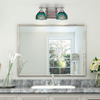 Odyssey Two Light Bath Bar in Brushed Nickel with 7" Turquoise Cypress Art Glass Shade