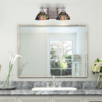 Odyssey Two Light Bath Bar in Brushed Nickel with 7" Blue Mosaic Art Glass Shade