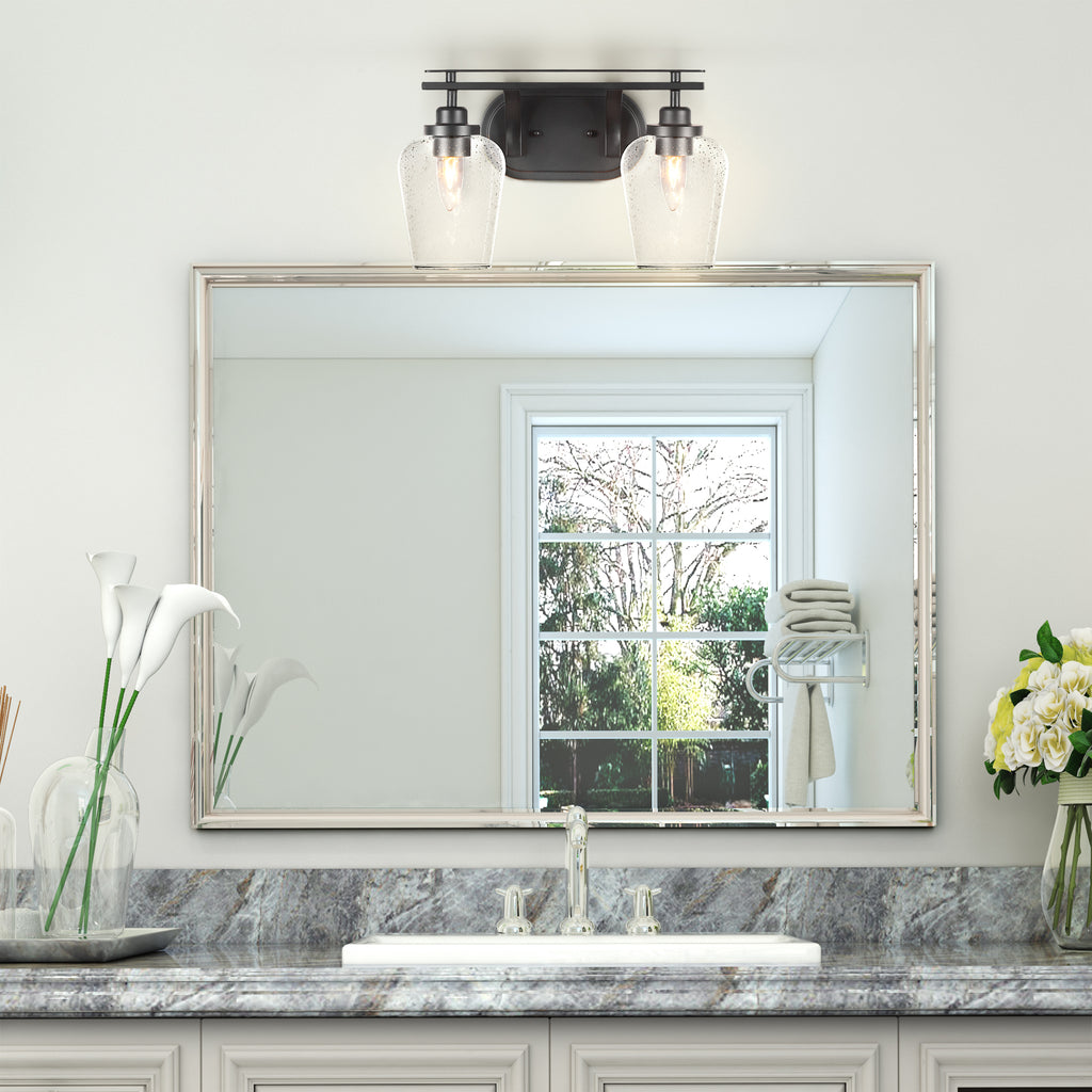 Odyssey Two Light Bath Bar in Matte Black with 5" Clear Bubble Shade
