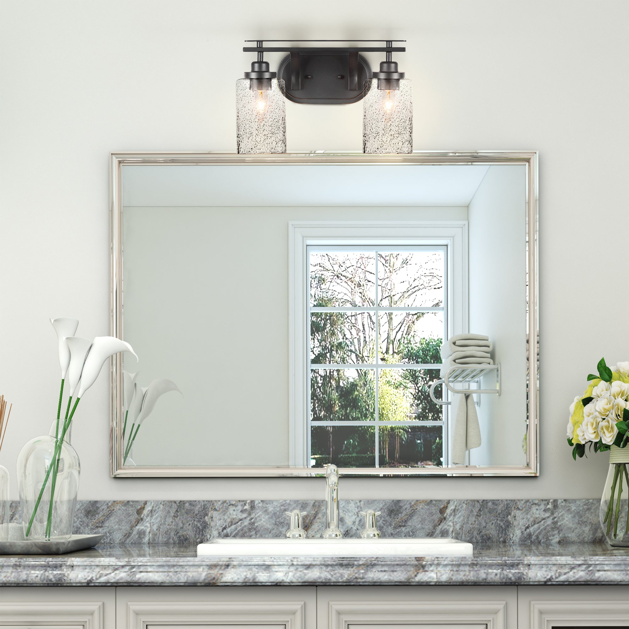 Odyssey Two Light Bath Bar in Matte Black with 4" Smoke Bubble Shade