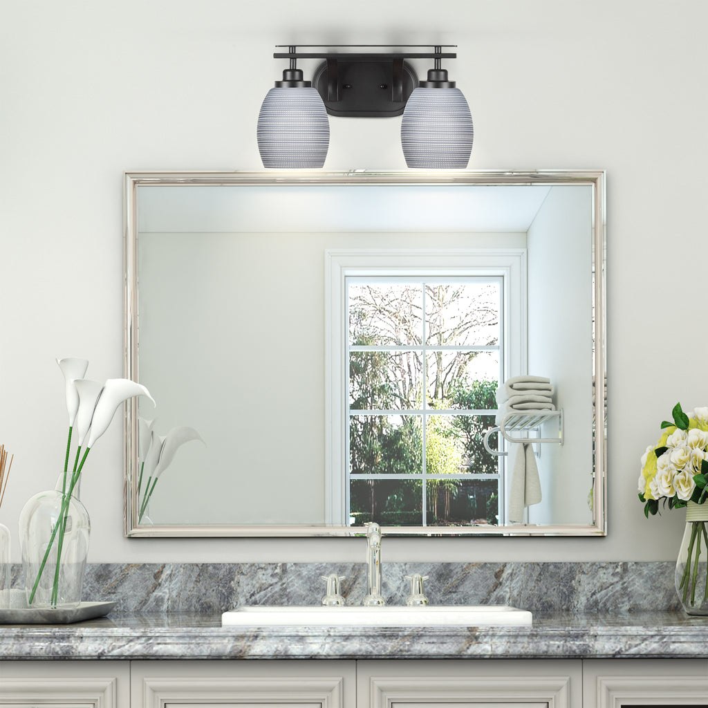 Odyssey Two Light Bath Bar in Matte Black with 5" Gray Matrix Shade