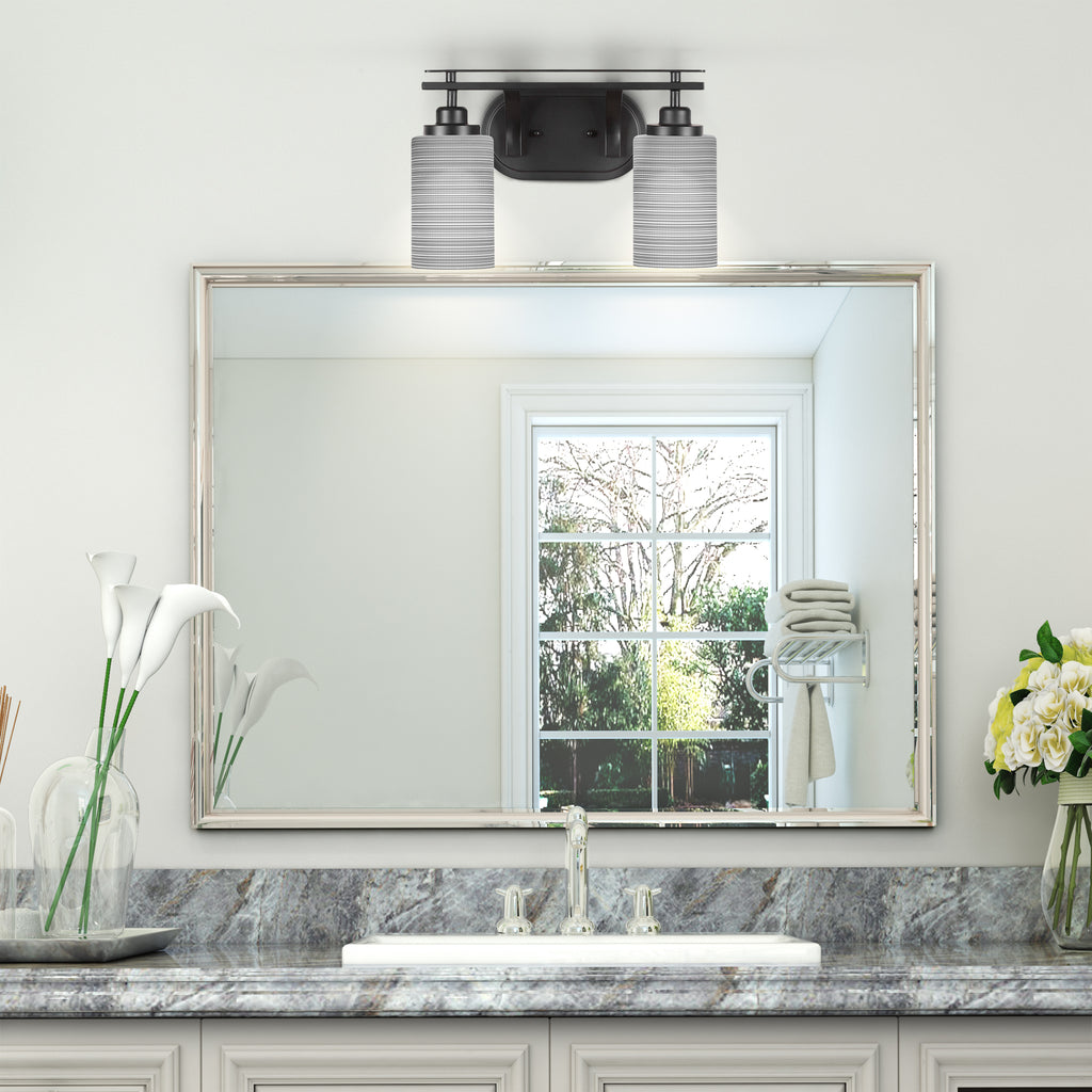 Odyssey Two Light Bath Bar in Matte Black with 4" Gray Matrix Shade