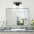 Odyssey Two Light Bath Bar in Matte Black with 5.75" White Marble Shade