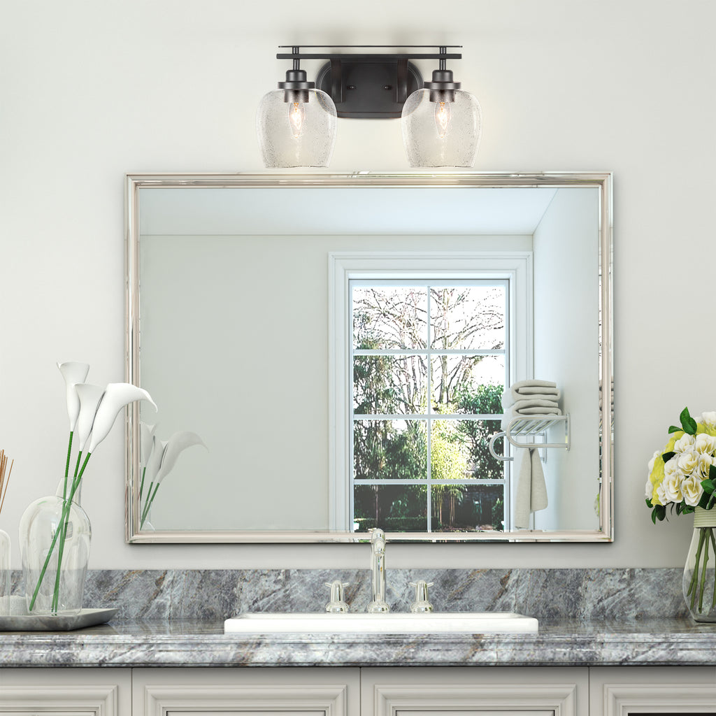 Odyssey Two Light Bath Bar in Matte Black with 6" Clear Bubble Shade