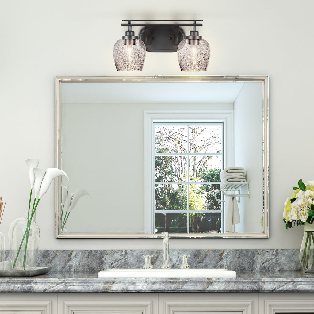 Odyssey Two Light Bath Bar in Matte Black with 6" Smoke Bubble Shade
