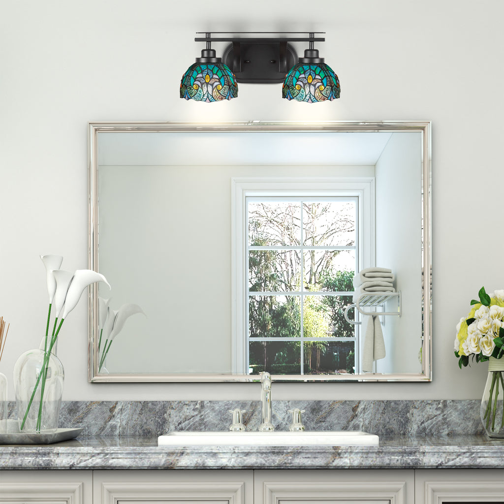 Odyssey Two Light Bath Bar in Matte Black with 7" Turquoise Cypress Art Glass Shade