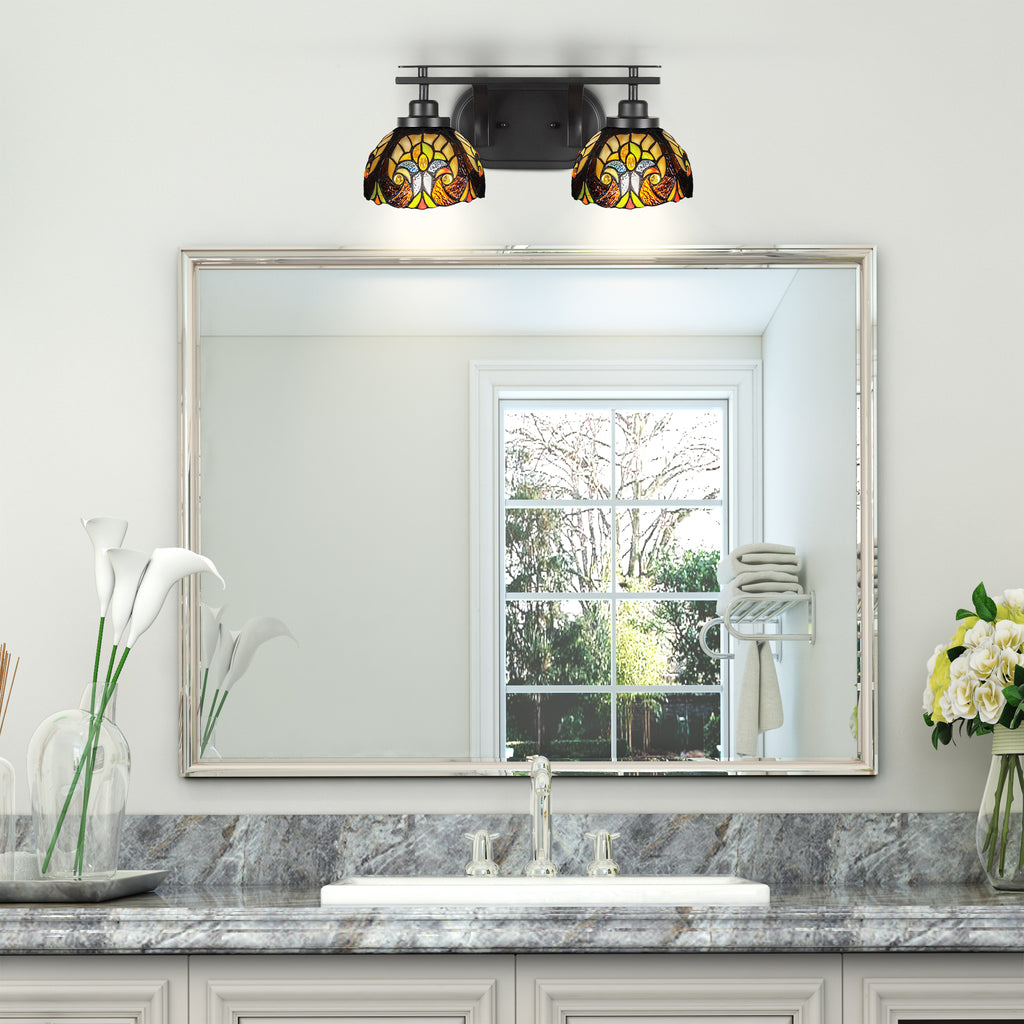 Odyssey Two Light Bath Bar in Matte Black with 7" Ivory Cypress Art Glass Shade