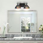 Odyssey Two Light Bath Bar in Matte Black with 7" Blue Mosaic Art Glass Shade