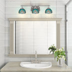 Odyssey Three Light Bath Bar in Brushed Nickel with 7" Turquoise Cypress Art Glass Shade