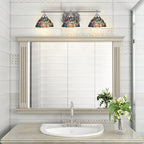 Odyssey Three Light Bath Bar in Brushed Nickel with 7" Blue Mosaic Art Glass Shade